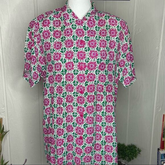Nordstrom Tops - Vintage Pink and Green Bold Print Nordstrom Point of View Button Top (S)